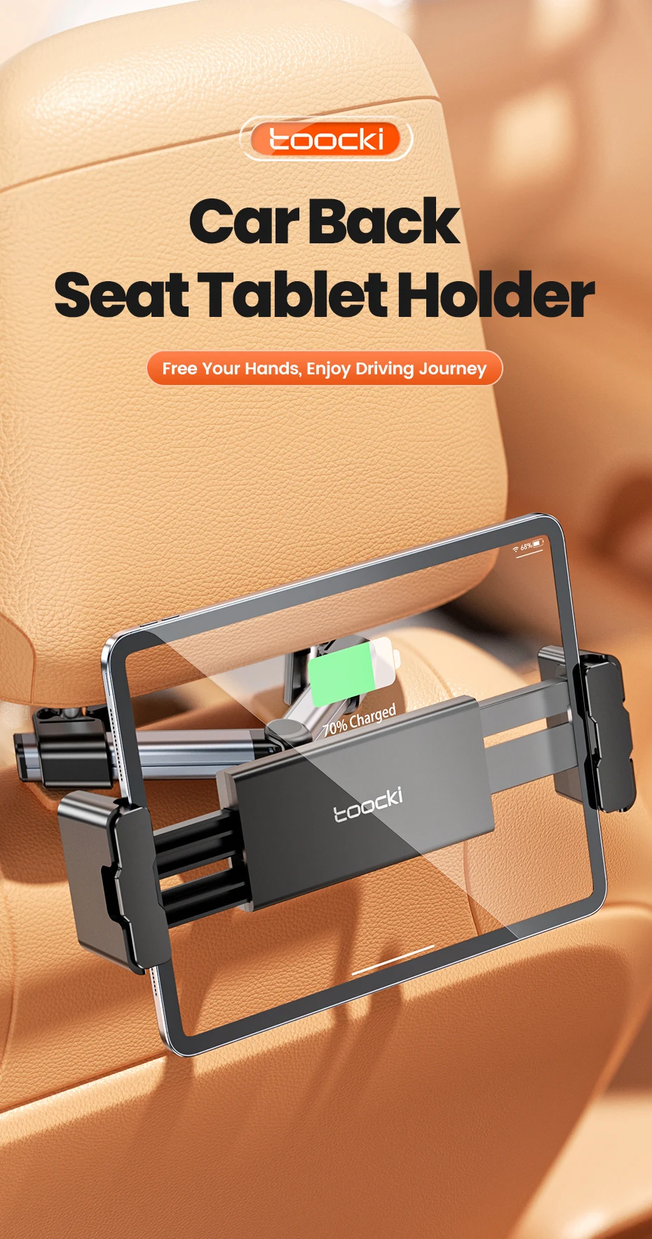 Toocki 360 ° Auto-Rücksitz-Handyhalterung mit Gleitschienen-Design, Tablet-Ständer für Kopfstützenmontage, 4,7-12,9 Zoll – Detail 1