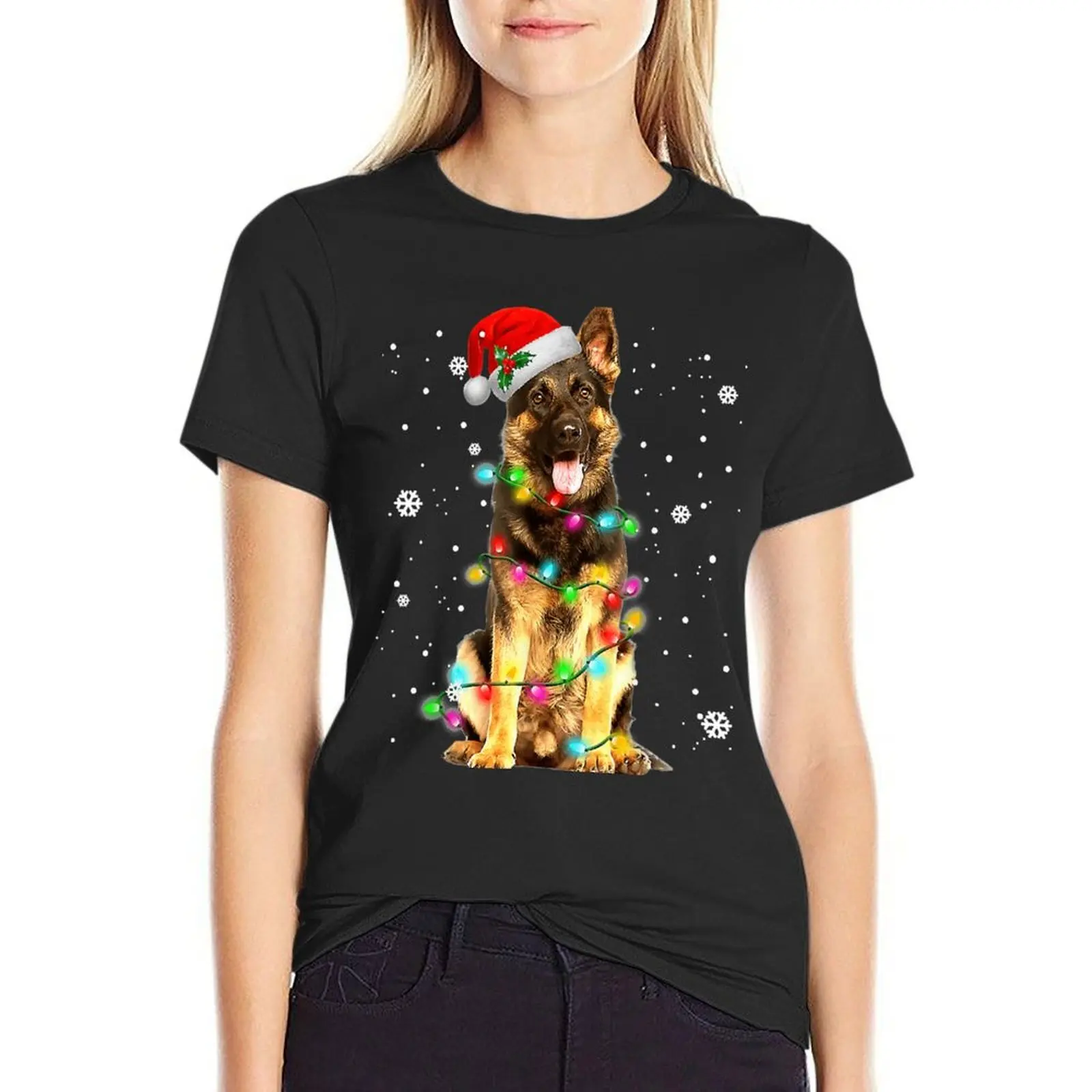 German Shepherd Dog Tree Christmas Sweater Xmas Dogs T-Shirt tops oversized womans clothing