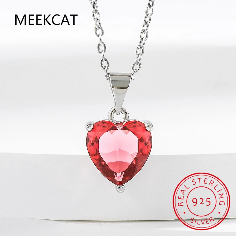 

Сердце любви, красный натуральный гранат, стерлинговое серебро 925 пробы, ожерелье для женщин, модные ювелирные изделия с драгоценными камнями Colar de Prata