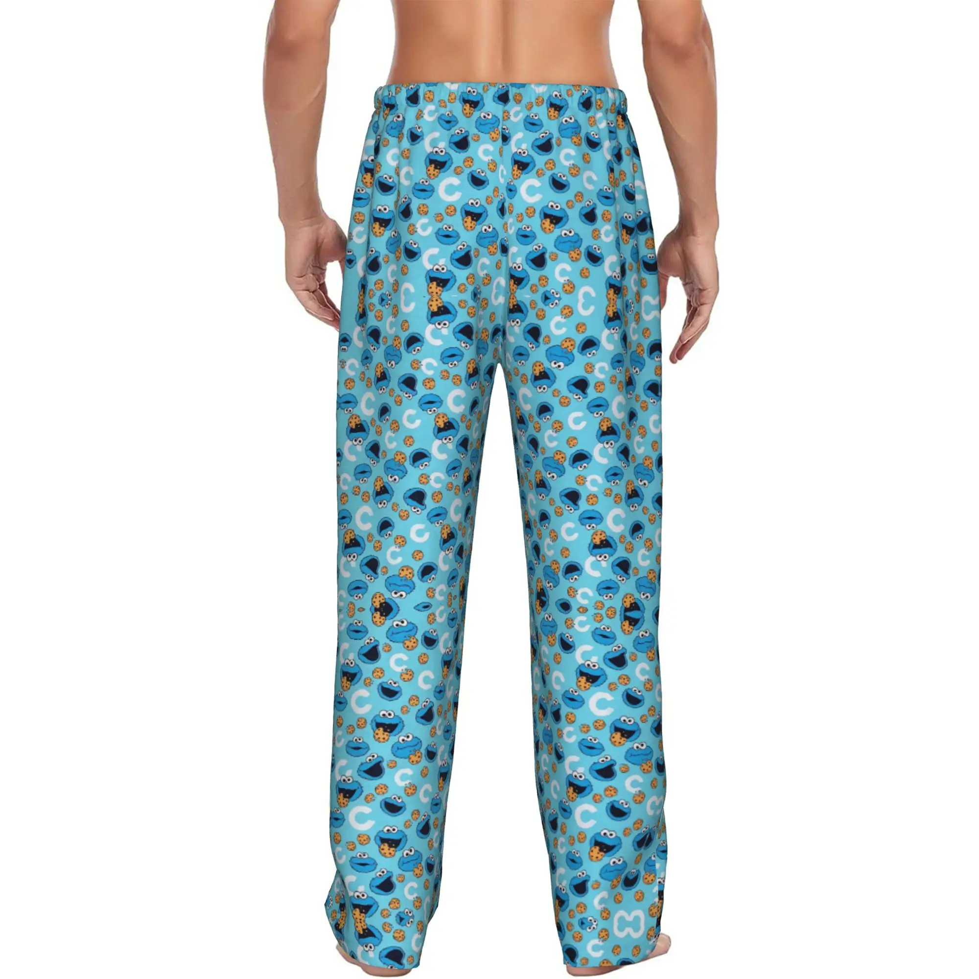 Custom Cookies Anime Monsters  Pajama Pants Sleepwear Men's Elastic Waistband Elmo Cartoons Sleep Lounge Bottoms with Pockets