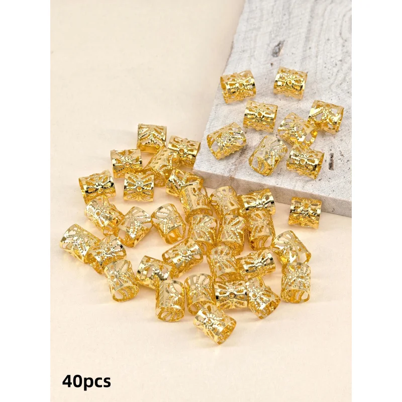 "Gold Plated Dreadlock Charms: 40-Piece Adjustable Hair Cuffs & Braid Rings for Goddess Locs & Twists" image 6