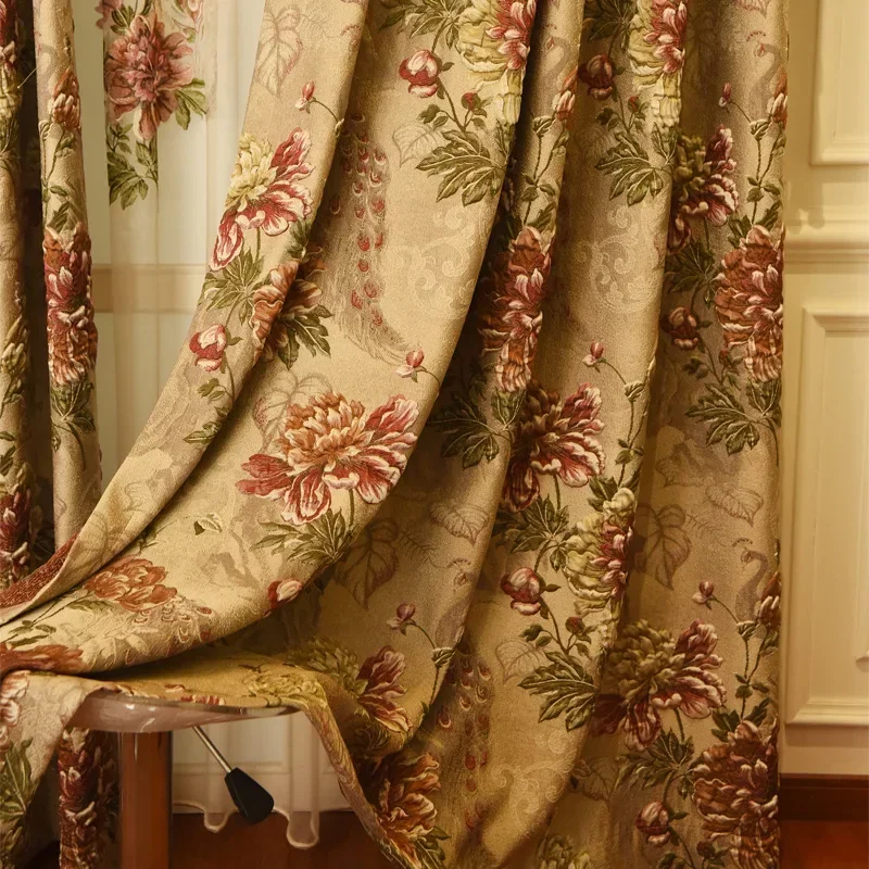 Luxury High-end Light-shielding High-precision Embossed Jacquard Peacock Window Curtains for Living Dining Room Bedroom Villa