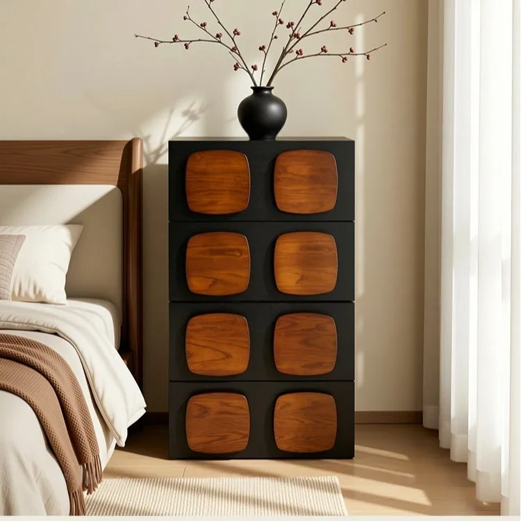 

DSA medieval solid wood chest combination living room sofa side cabinet storage retro bedroom black card door cabinet