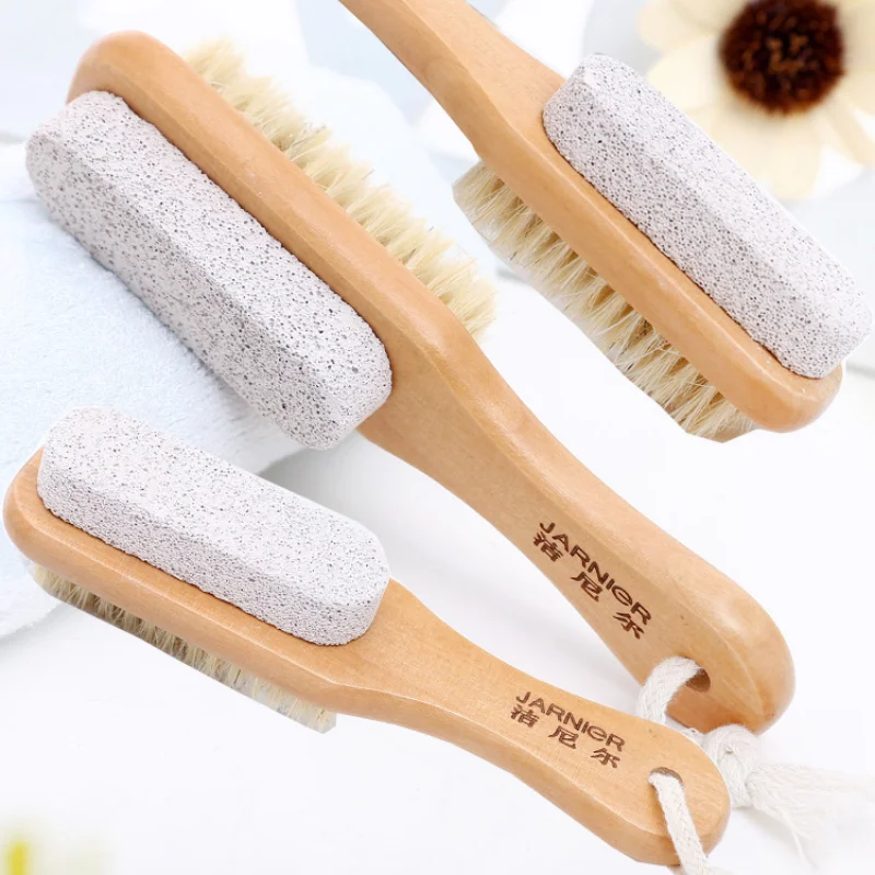 1pc Foot Care Natural Bristle Massage Brush Two-sided Pumice Stone Brush Feet Exfoliating Dead Skin Remover Brush Pedicure Tools