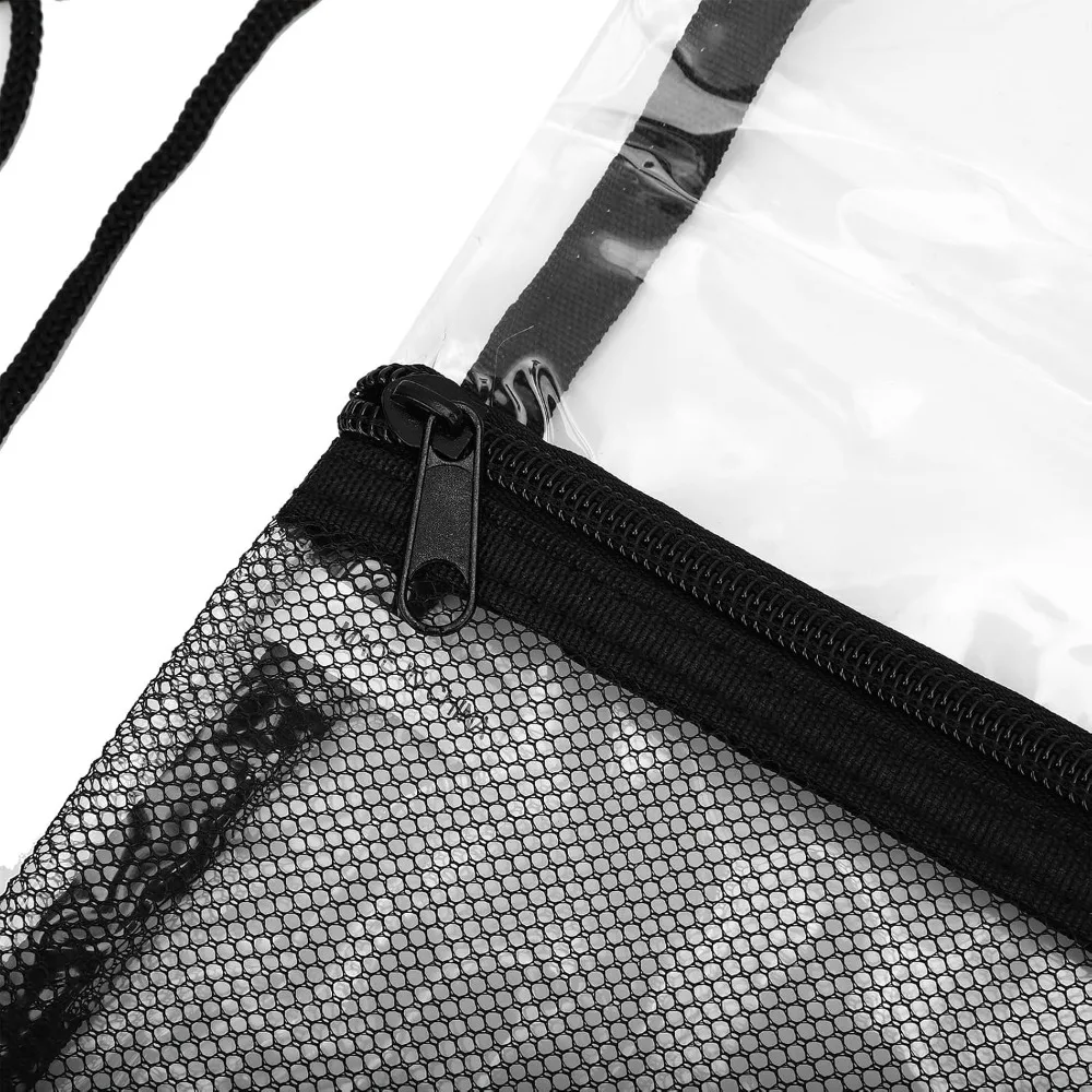 2 Pack Practical Black Drawstring Backpack Mesh Pocket Portable Transparent Cinch Bag EVA See Through Pouch Beach