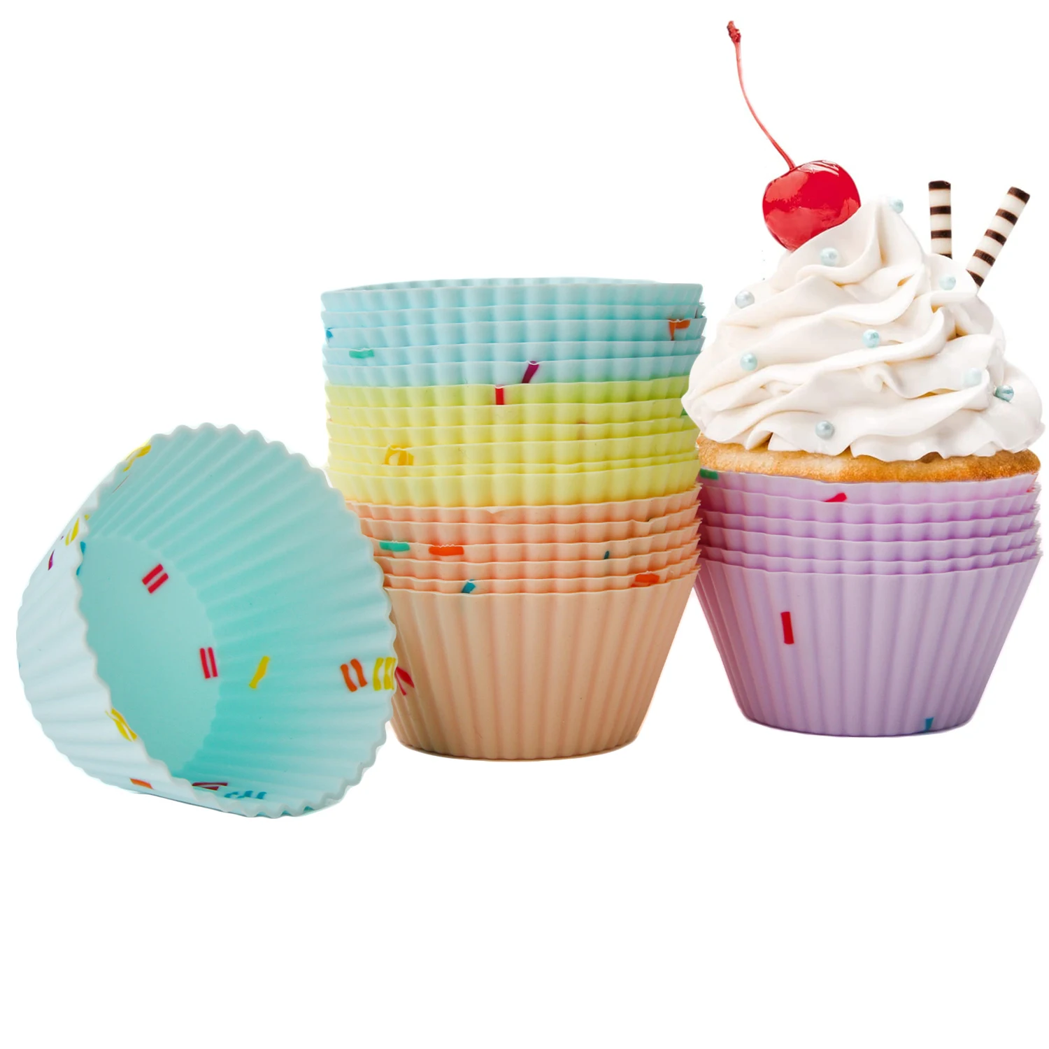 ECH.APR 24Pcs Colorful Silicone Cupcake Liners Reusable Baking Cups Nonstick Easy Clean Pastry Muffin Molds