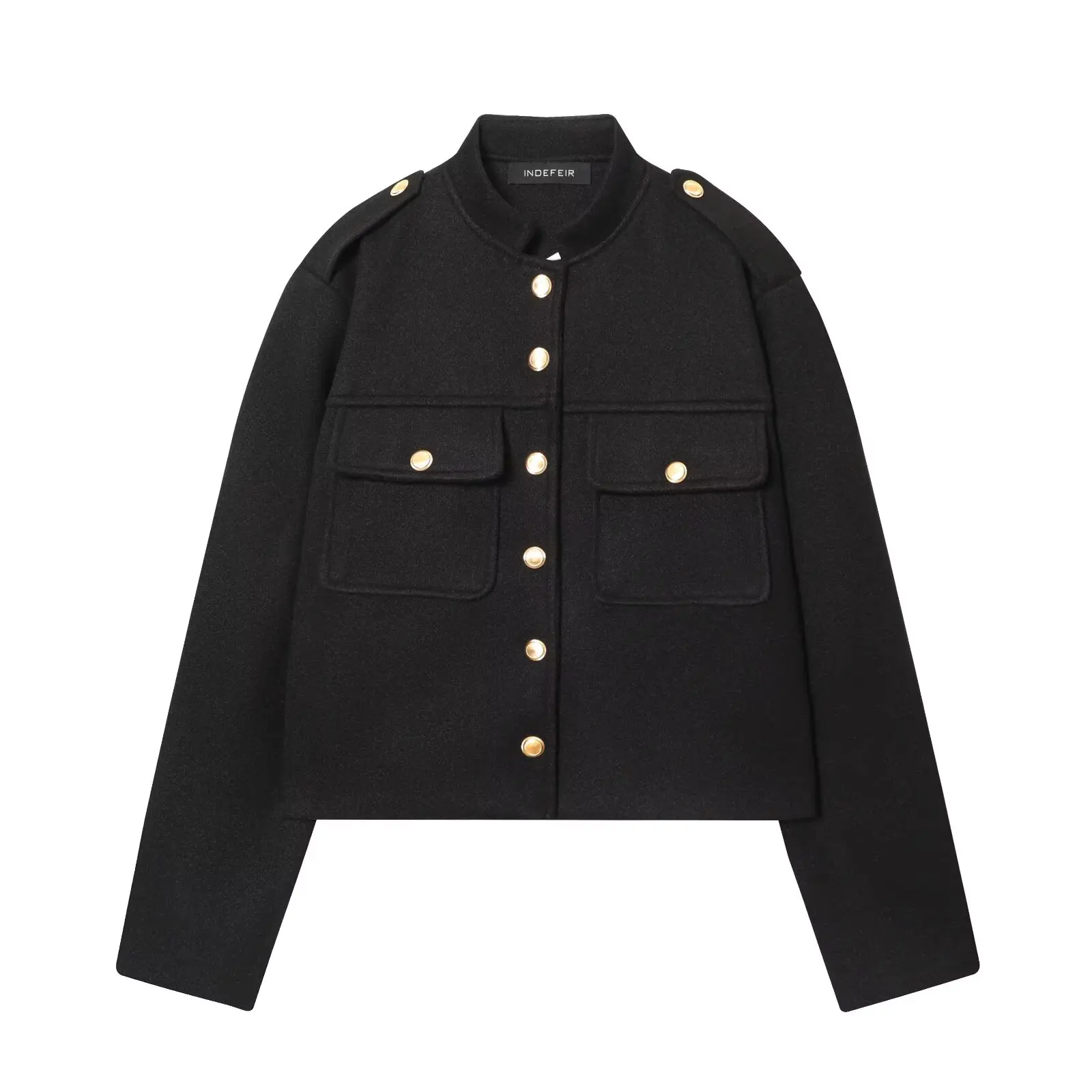 Chaqueta Bomber corta con cuello levantado y bolsillos de manga larga para mujer, abrigo de lana para ir al trabajo y ocio, ropa de calle 2025