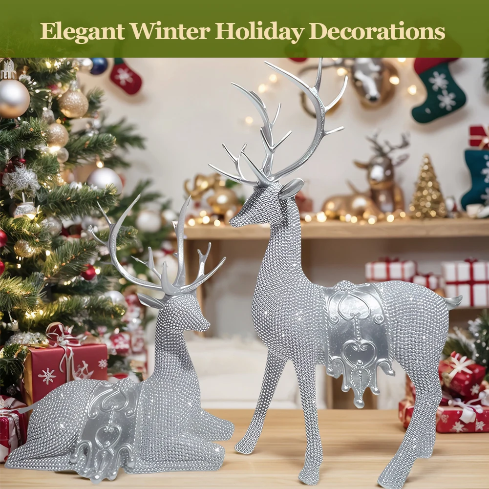

2 шт., фигурки оленя из бисера, художественная статуя из смолы, рождественские фигурки оленя, скульптура животного для рождественского праздничного украшения
