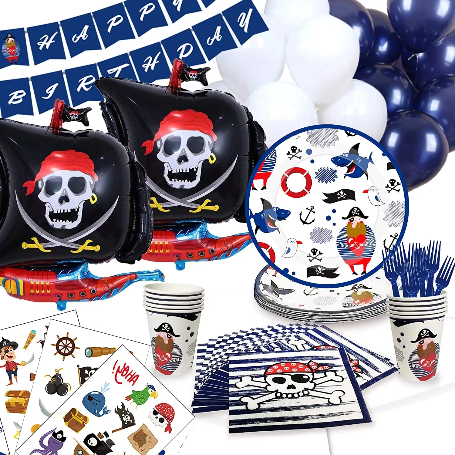 

Pirate Birthday Party Supplies Beautiful Party Decors Disposable Tableware -Serves 16pcs