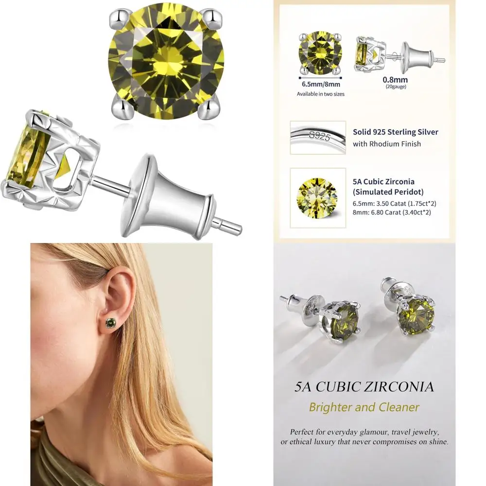 الفيروز الطبيعي و 5A مكعب زركونيا كبير جولة البريق حجر وأقراط، 925 الفضة الاسترليني هيبوالرجينيك للنساء