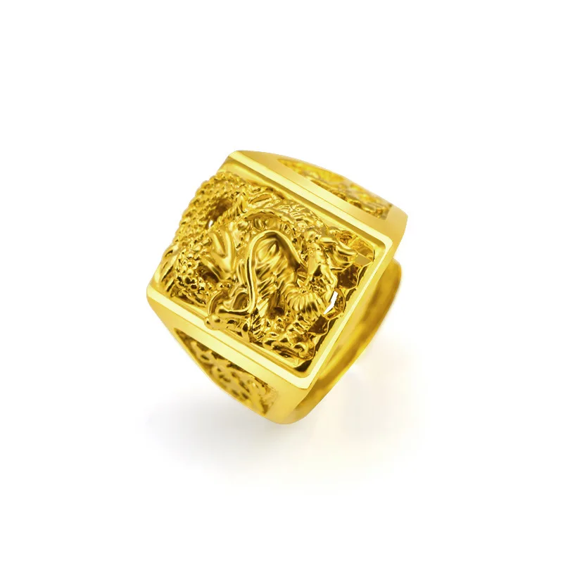 

Real Open 24K Gold Color Dragon Ring for Men Bro Father Accessories Fine Jewelry Gifts Oro 24 K Better Thick Ring Gifts