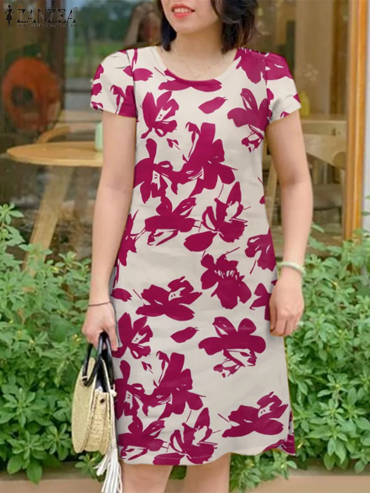 

Elegant Women Summer Floral Printed Dress ZANZEA Holiday Sundress O Neck Short Sleeve Casual Vestidos Stylish Work Party Dress