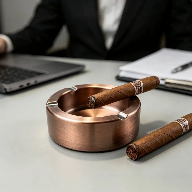 Windproof Stainless Steel Ashtray Shockproof Desktop Ash Tray Creative Smoking Holder for Household Restaurant Table Decor