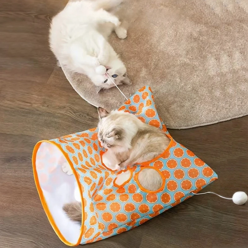 Pet Cat Foldable Hole Bag Tunnel with Ring Paper Interactive Play Kitten Scratching Game Toy Collapsible Tube House Supplies