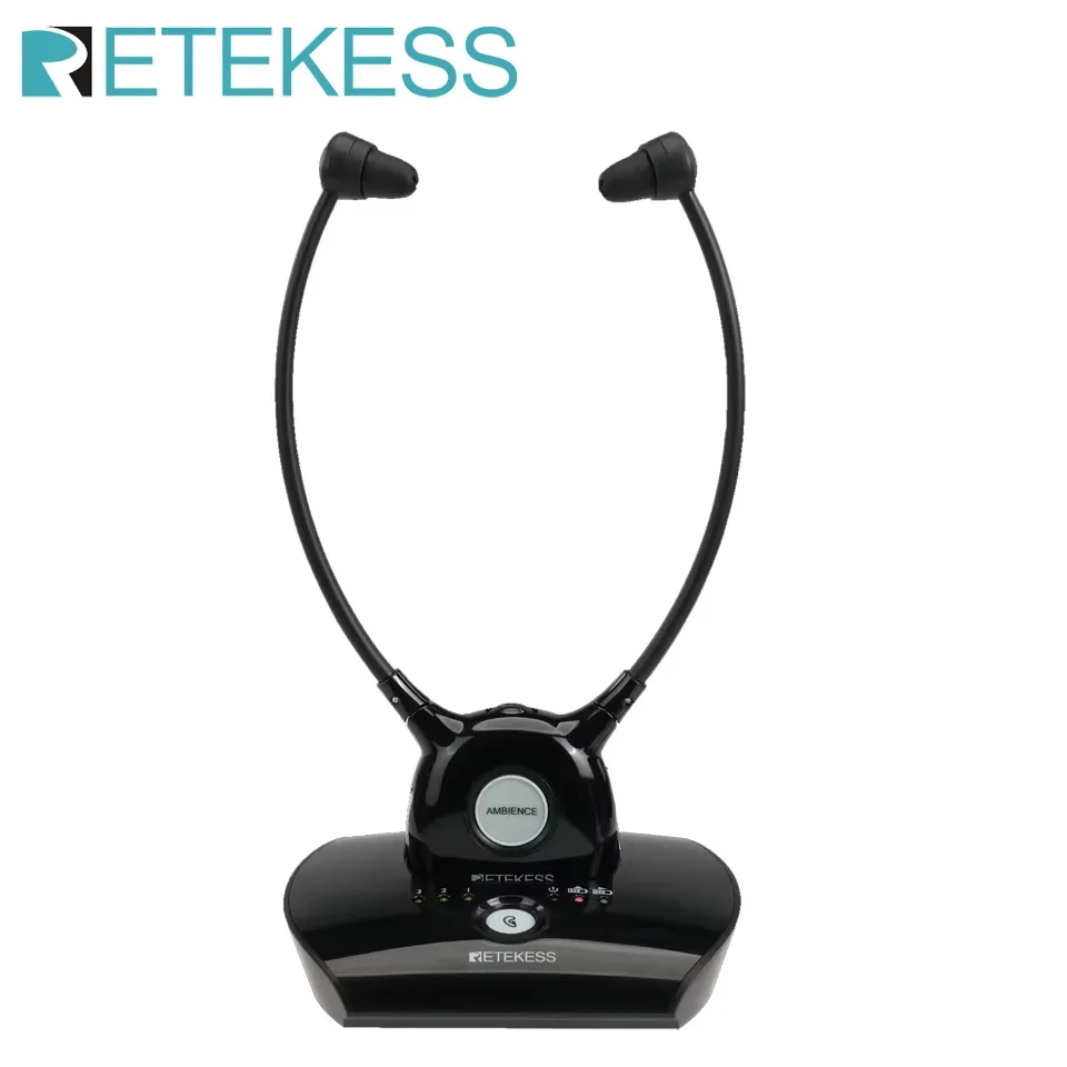 Retekess TA008 TV Hearing Aid Headphone Wireless TV Headsets System 2.4GHz Wireless Headphone for Seniors 3 Tones Dual Batteries