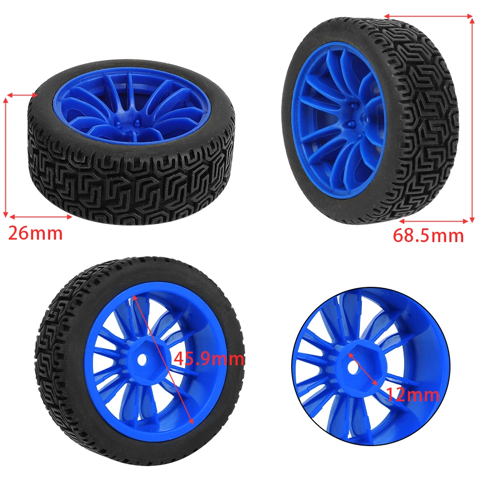 4Pcs 1/10 RC Car Wheels Tires 68.5mm OD 12mm Hex Hub Rubber Tyre Plastic Rims for 1:10 On Road Touring Drift RC Car Upgrade Part
