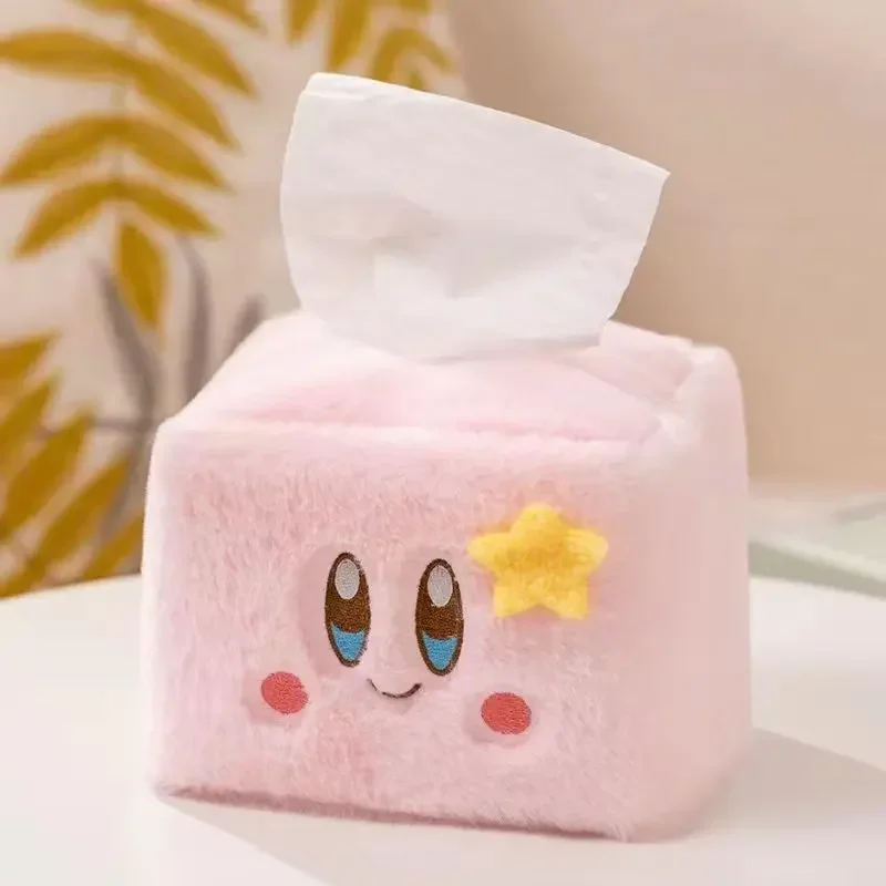 New Kawaii Anime Star Kirby Girl Plush Toy Cartoon Tissue Box Car Tissue Storage Box Desktop Pink Tissue Cover Room Decoration