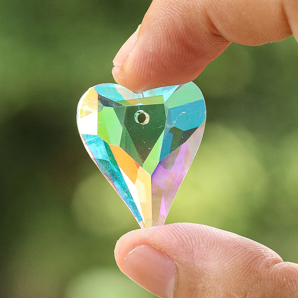 6pcs 27mm Heart Crystal Pendant Glass Prism Suncatcher Beads Charm DIY Jewelry Making Earrings Necklace Loose Bead Hanging Decor