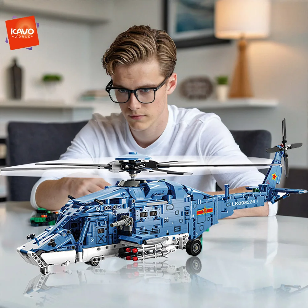 KAVOWORLD 1521PCS Blue Helicopter Building Toys Set Remote Control Realistic Airplane Model with Working Landing Gear Rotating Rotors Missiles Cockpit and Equipment Systems DIY Assembly Bricks for Teenagers Ideal Birthday Christmas Gift for Airplane Fans view 4