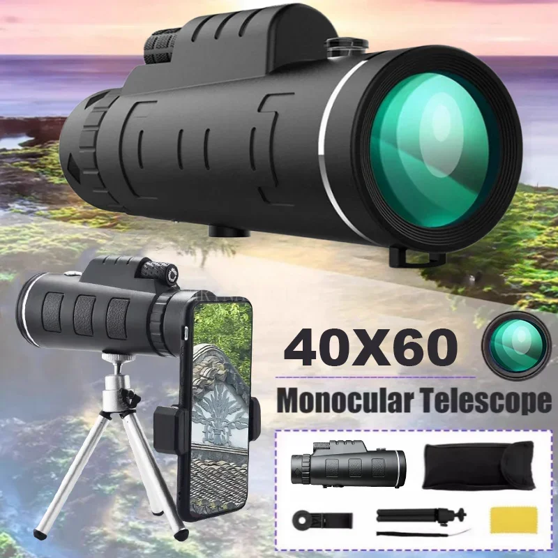 40X60 Zoom HD BAK4 Powerful Binoculars Long Range Portable Prismatic Professional Telescope Monocular for Hunting