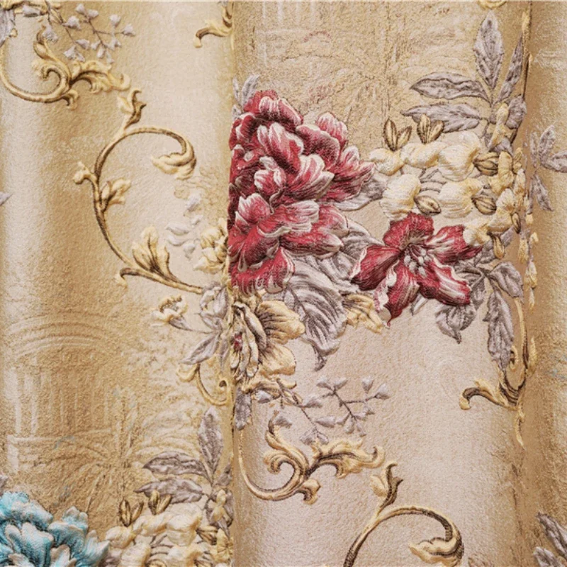 Full Blackout Floor Curtains For Bedroom Living Room Window American Luxury 4D Thick Embossed Jacquard  Hotel Kitchen Apartment