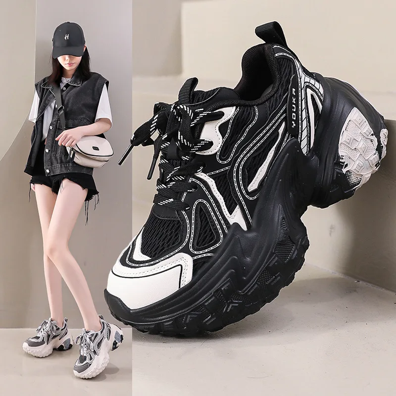 

Dad shoes 2025 New Women's Shoes Casual Sports Breathable Couple Tire Shoes Height Increasing Thick Sole Tank Shoes