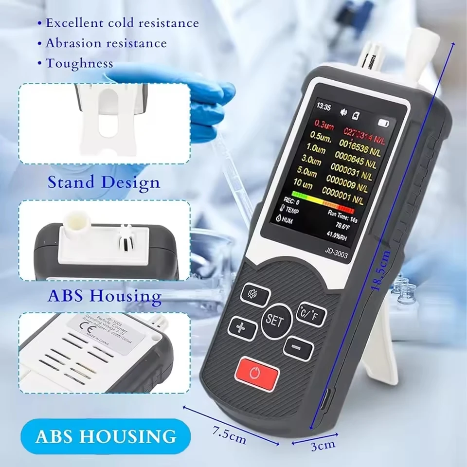 Particle Counter Tester Monitor 6 Channels 0.3μm 2.83L/min ISO Compliant with Alarm Data Export for Cleanroom Lab Pharmaceutical