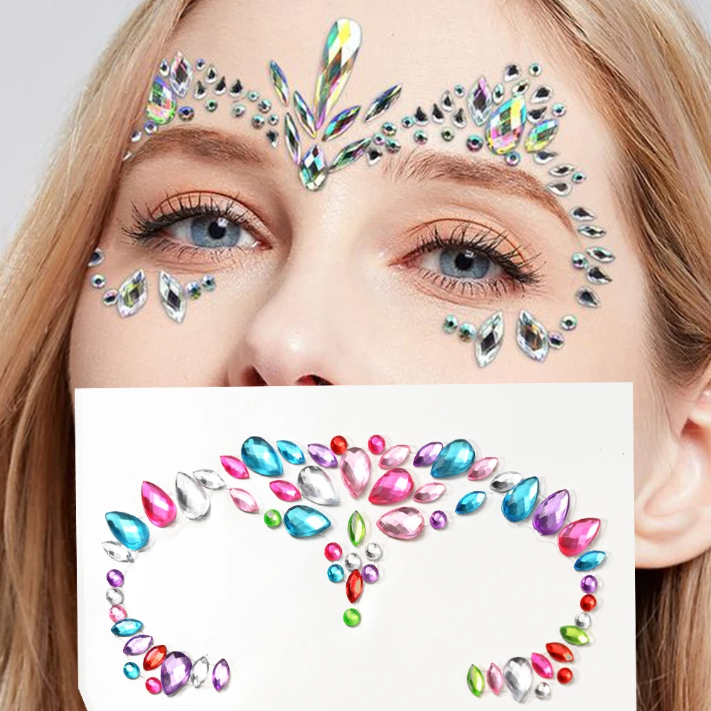 24 Styles Glitter Face Gems Jewels Stickers Mix Styles Temporary Tattoos Crystal Stickers Mermaid Neon Party  Facial Decorations