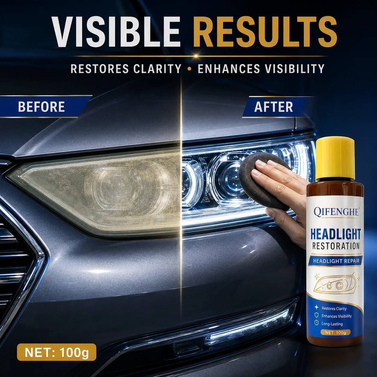 Car Headlight Restoration 100g Lens Polish Cleaner Headlamp Repair Paste Oxidation Yellowing Remover