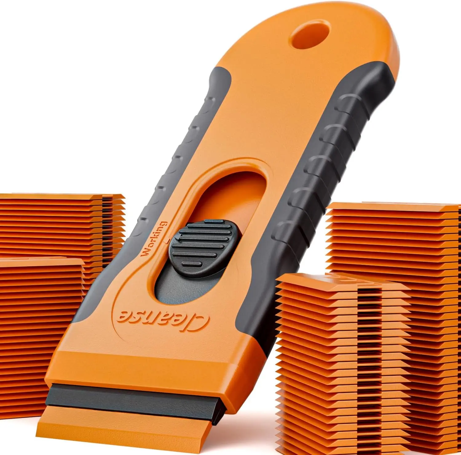

100Pcs Plastic Razor Blade Scraper with Retractable Blade for Adhesive Remover, Sticker Remover, Labels, Paint, Work on Cars