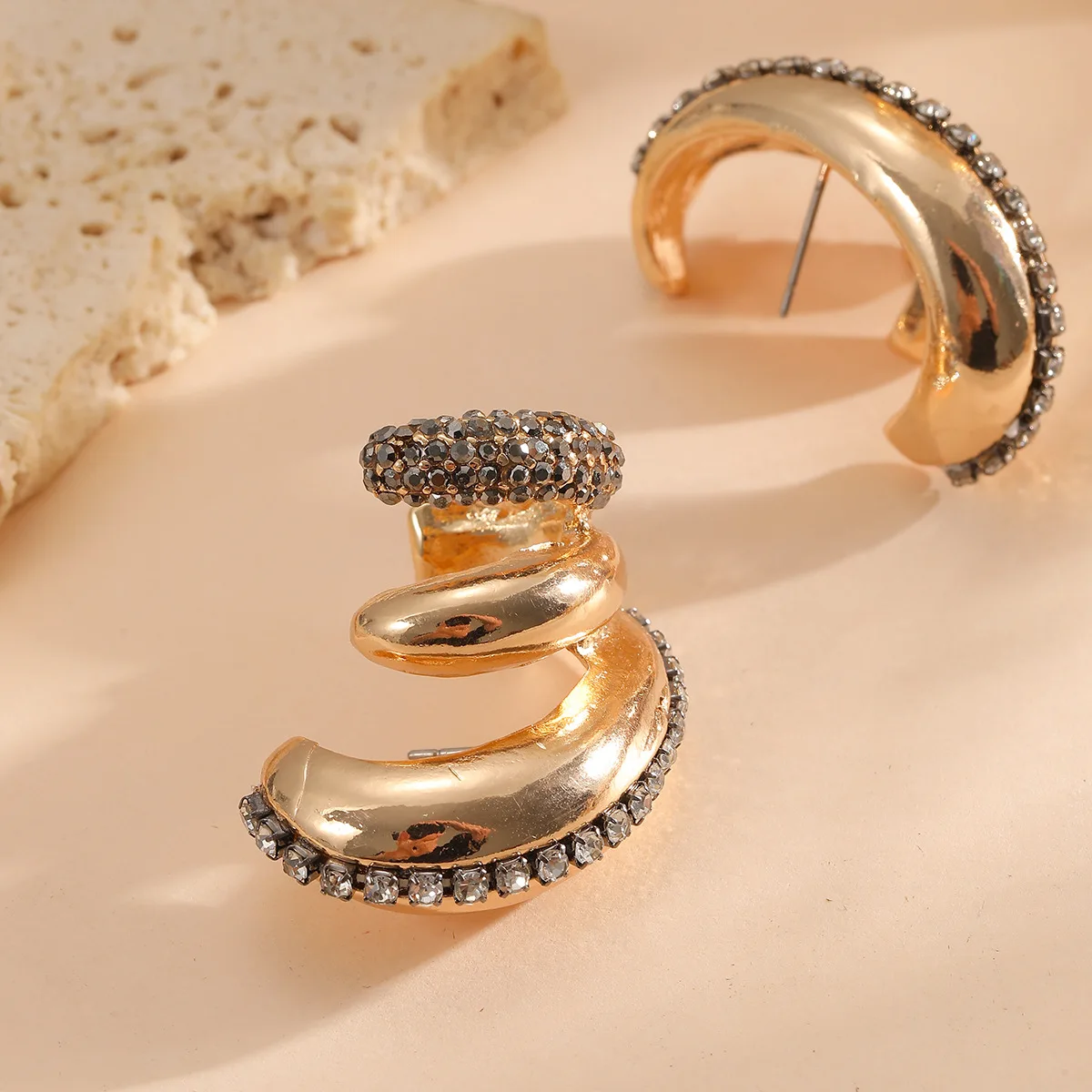 ZA exaggerated curved full diamond multi-layer beach vacation wind summer fashion earrings niche design earrings - view 3
