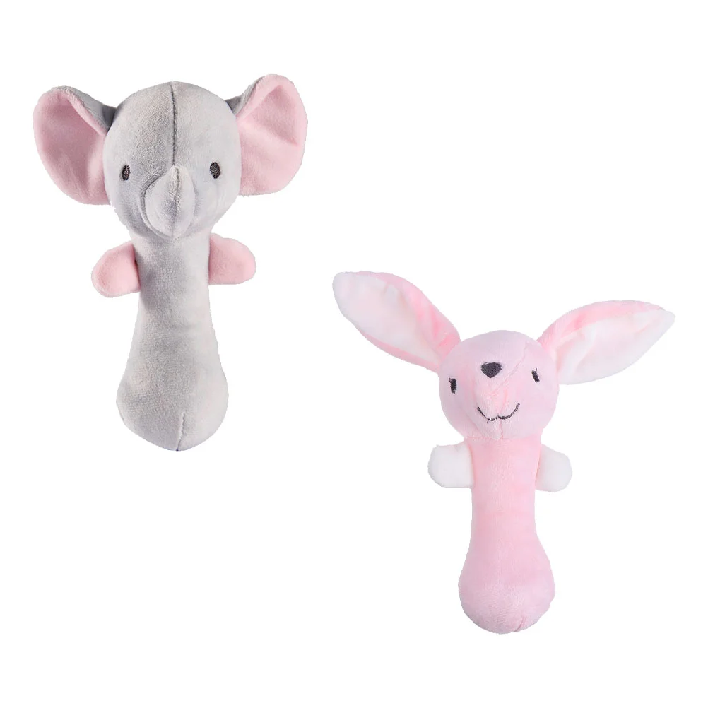 2 Pcs Toys for Babies Rattle The Bell Plush Animal Hand Grasp Stuffed Baby Squeaker Stick