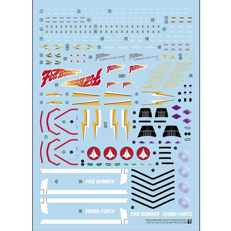 Sanhong Domain HG 1/100 VF-19 Modified Flame Valkyrie Macross Basara Water Decal Model Kit