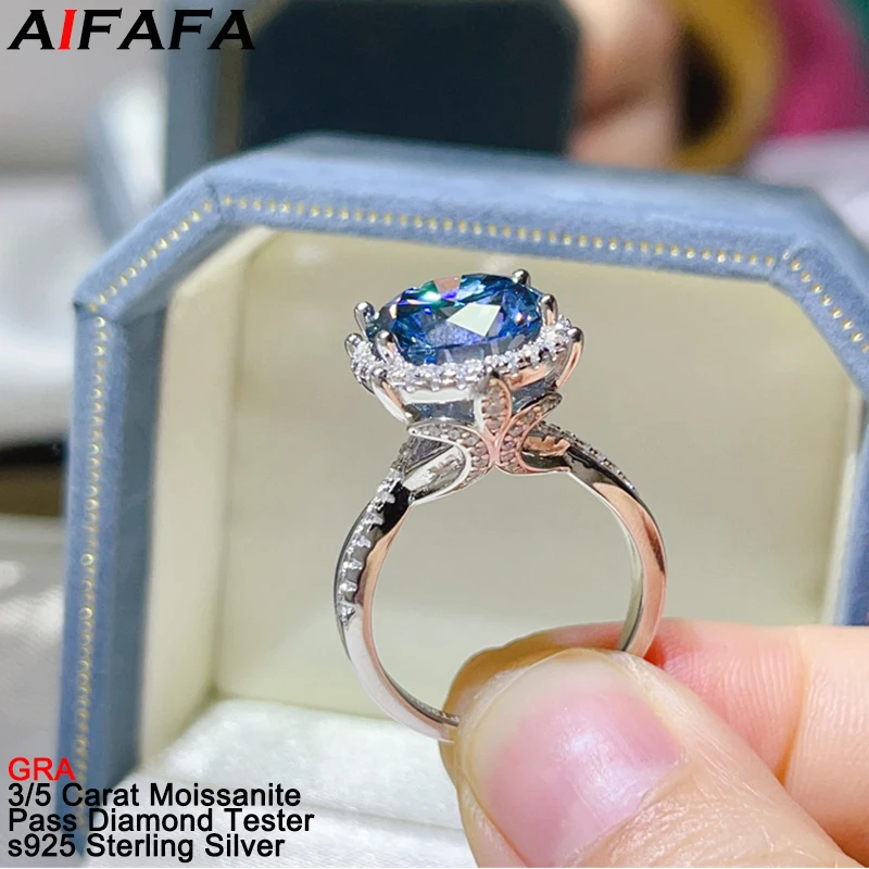 5 Carat 7 Color Moissanite Diamond Women Rings Sparkling 925 Silver Sapphire Pink Red Purple Moissanita Gifts Fine Jewelry GRA