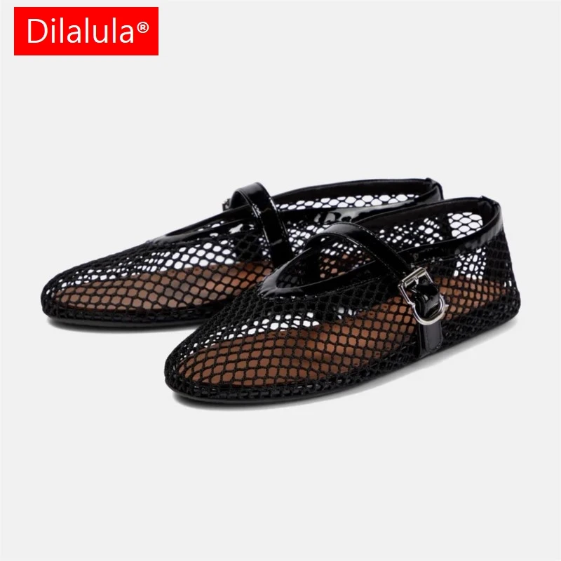 Dilalula 2025 Hot Sale Mesh Mary Janes Summer Sandals Women Casual Net Vacation Walk Shoes Ladies Summer Mesh Flats