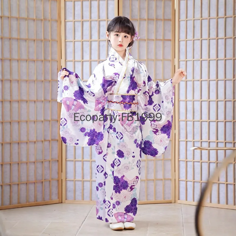 بدلة كيمونو يابانية تقليدية للأطفال للفتيات جميلة كرين ساكورا مطبوعة يوكاتا رداء كيمونو للأطفال مع زي أداء أوبي #4