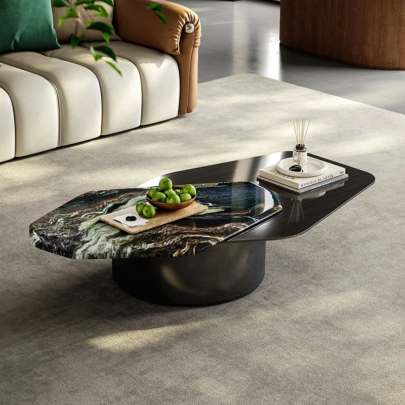 

High-end Italian minimalist living room special-shaped modern minimalist home designer high-end marble rotating coffee table