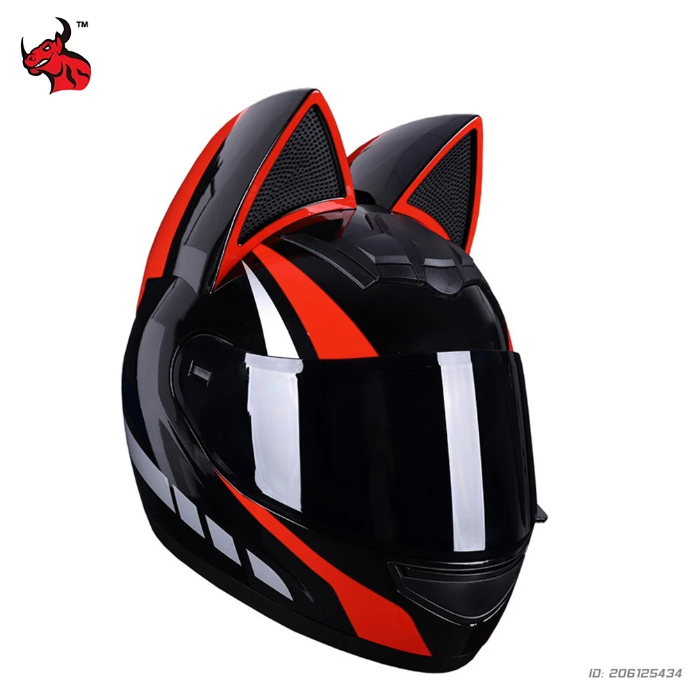 

Motorcycle Cat Ear Helmet Capacete Casque Full Face Helmets Moto Ear Personality Motorbike Helmet Motocross DOT Approved Helmet