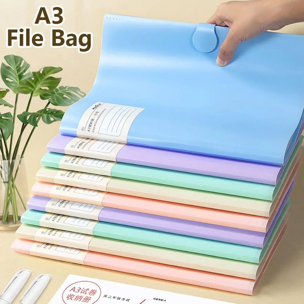 Thickened Large Capacity A3 File Folder 20/30/40 Pages Waterproof Test Paper Storage Booklet Dirtyproof Document Bag Gift