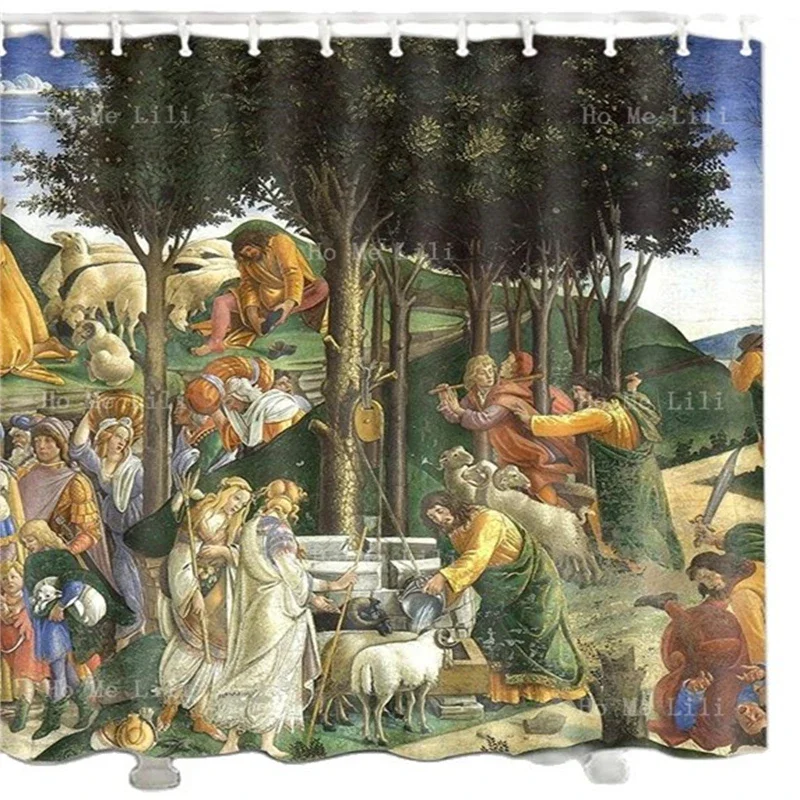 Sandro Botticelli Art Spring Allegory La Primavera The Trials And Calling Of Moses Many People Religion Paintings Shower Curtain