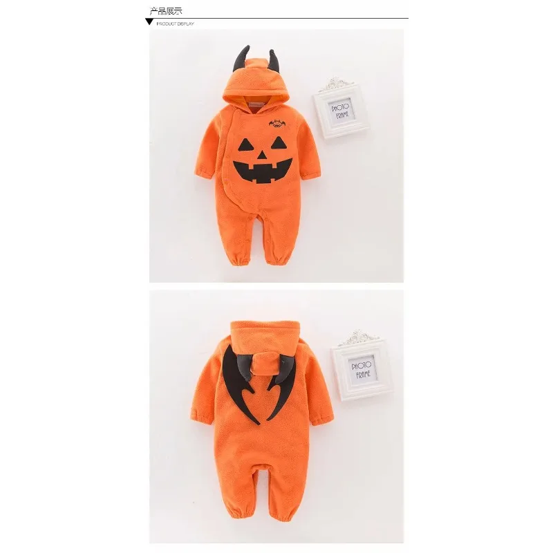 New Newborn Baby Cosplay Costume Long Sleeve Hooded Cartoon Pumpkin Bodysuit Theme Party Role Playing Jumpsuit for Boy Girl