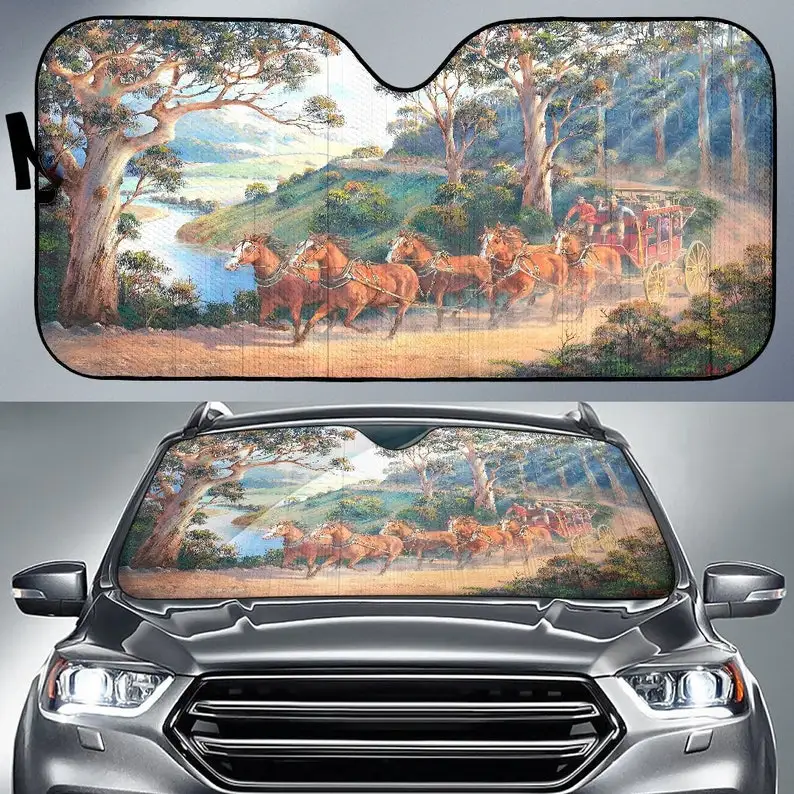 

The Race Home Horse Sunshade To The Windshield of The Car Car Shade Sunshade Car