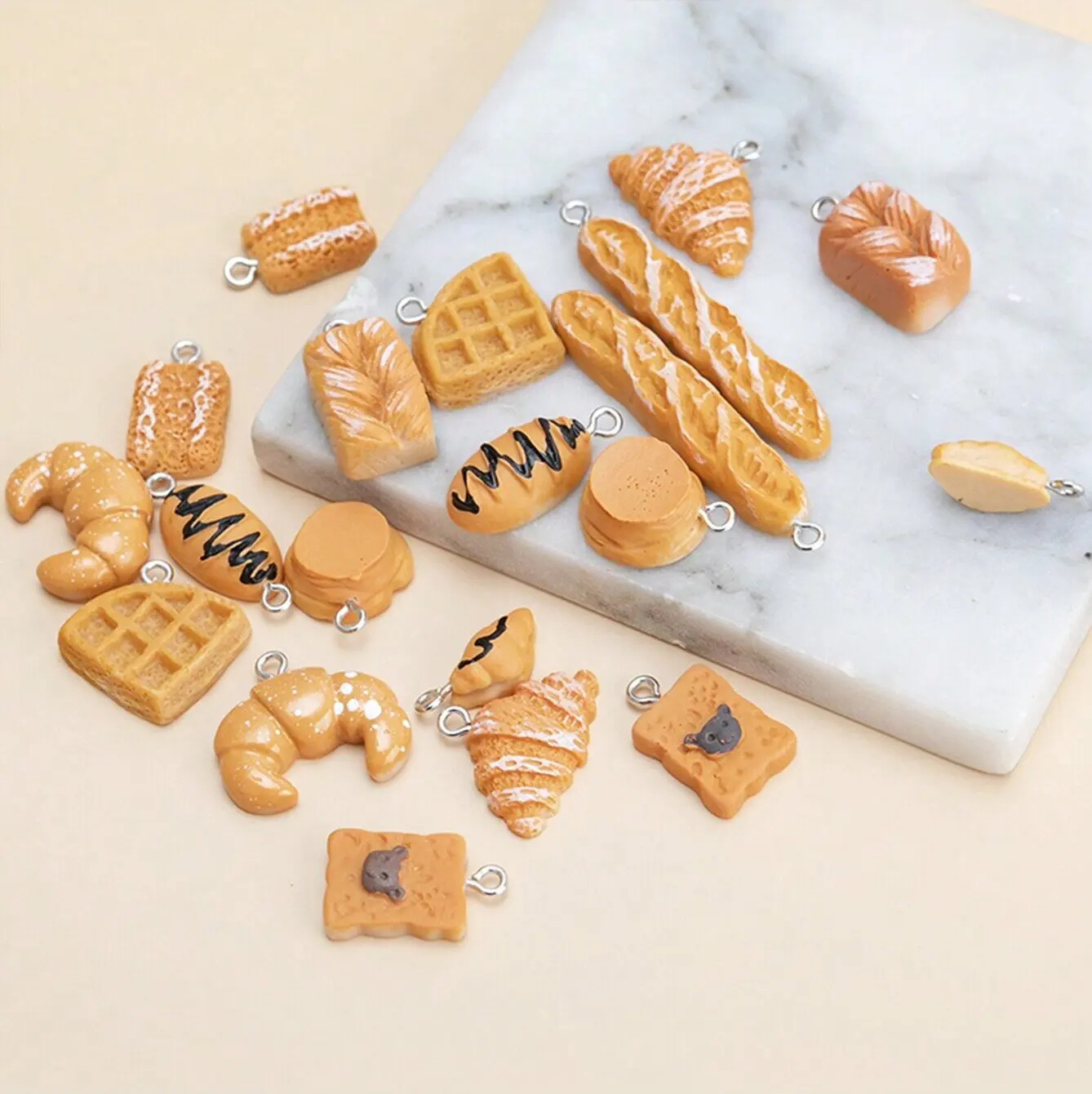 10PCSMixed artificial resin simulated bread charm jewelry making, cute charm DIY jewelry making accessories keychain