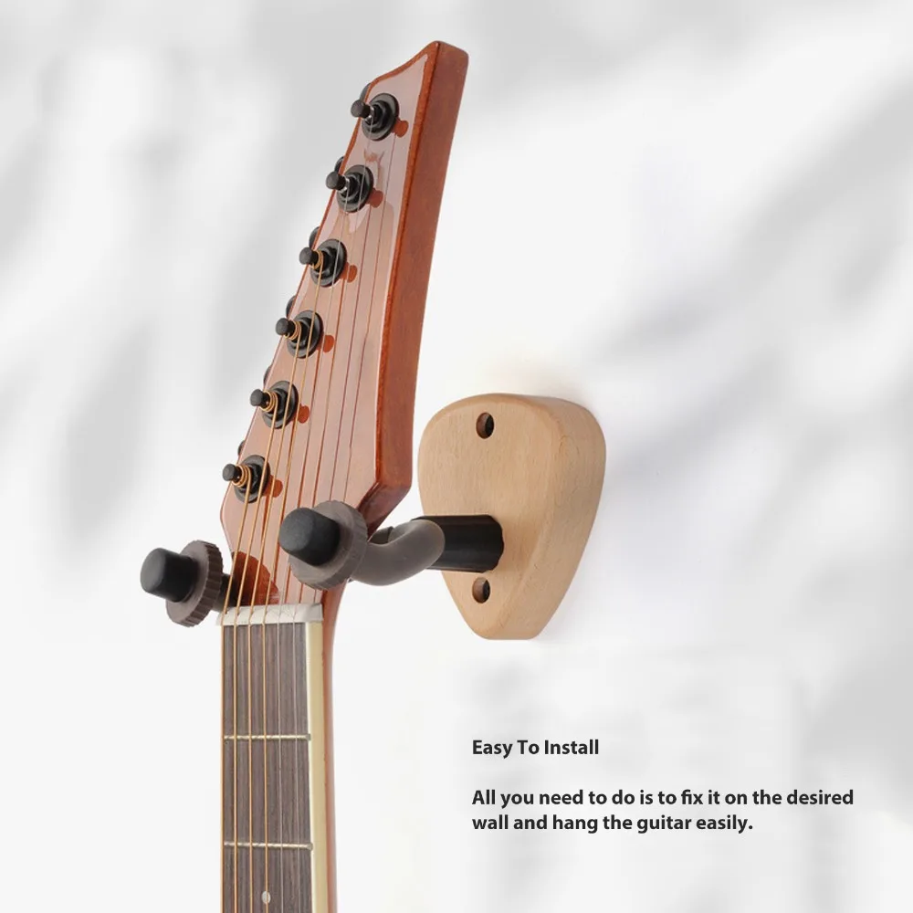 Wall Mounted Guitar Wall Hanger Beech Wood, Iron, Rubber Brown Guitar Display Hook Guitar Mount Bracket Wall Display
