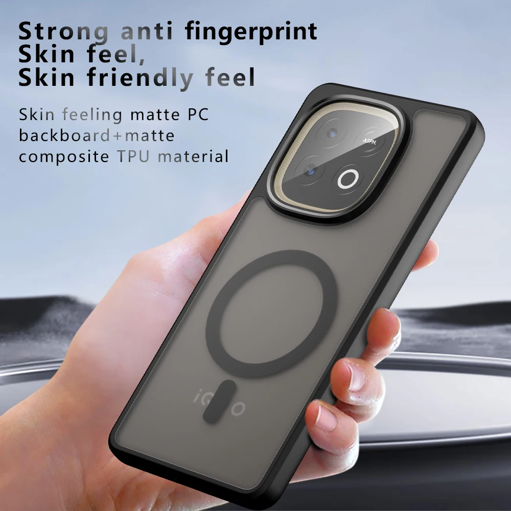 Funda Magsafe translúcida con sensación de piel para iQOO Z10 Turbo Pro Y300 GT Z10 Pro Plus, Funda trasera con armadura mágica de carga inalámbrica