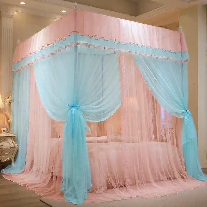 2025 New Palace Double-Layer Contrasting Mosquito Net Girl Style Encrypted Triple Door Soft Mesh Floor Bed Canopy with Folds