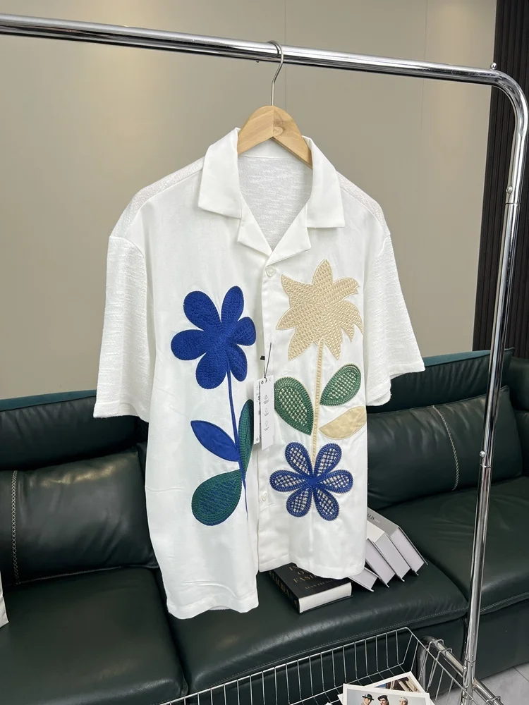 

Loose Fit Casual Cuban Collar ort Sve irt Men's Summer Comfortable Breathable Faion Urban Sle Patchwork Top