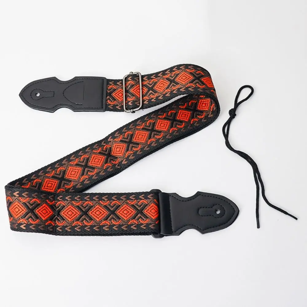 Vintage Guitar Strap Adjustable Ethnic Style Electric Guitar Belts Pure Cotton Embroidered Print Guitar Shoulder Belt Bass