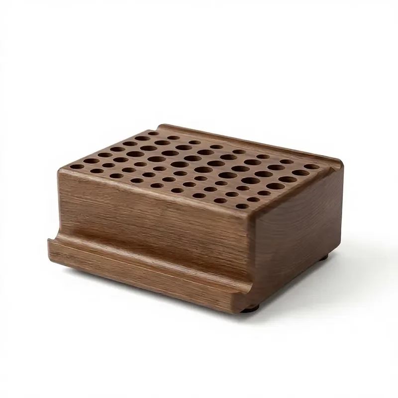 Wooden brush holder 59-hole desk storage rack with resting slot, beech wood table rack, can hold brushes, pens, pencils,