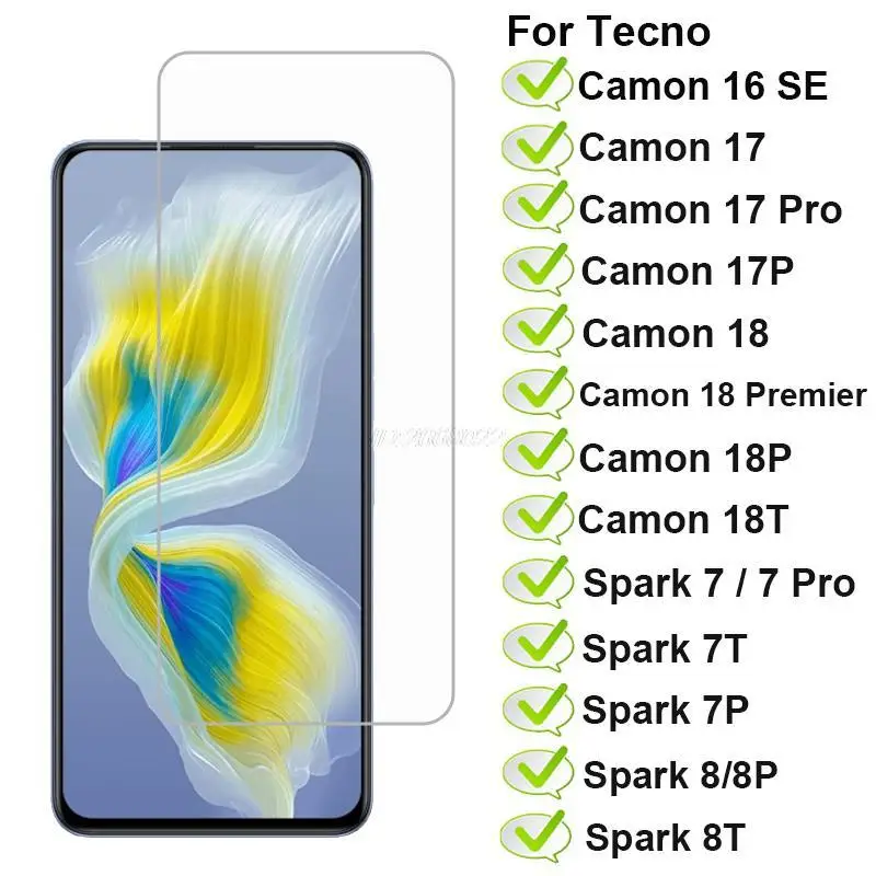 3-1PCS Glass on Spark 8 7 Pro 7P 7T 8P 8T Go Tempered Glass For Tecno Camon 18 Premier 18P 18T 17P 17 Pro 16 SE Screen Protector